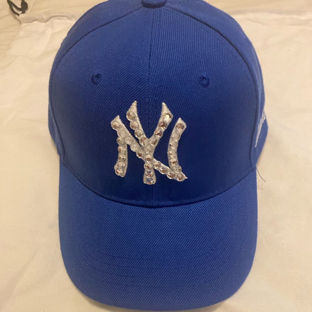 Blue Embellished Baseball Cap. Rhinestone